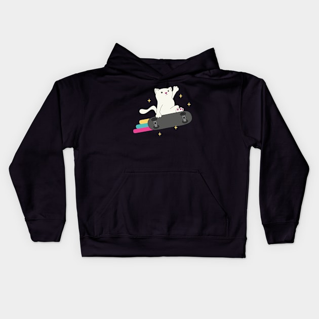 Funny Skater Cat Rainbow Skateboard Kids Hoodie by Foxxy Merch